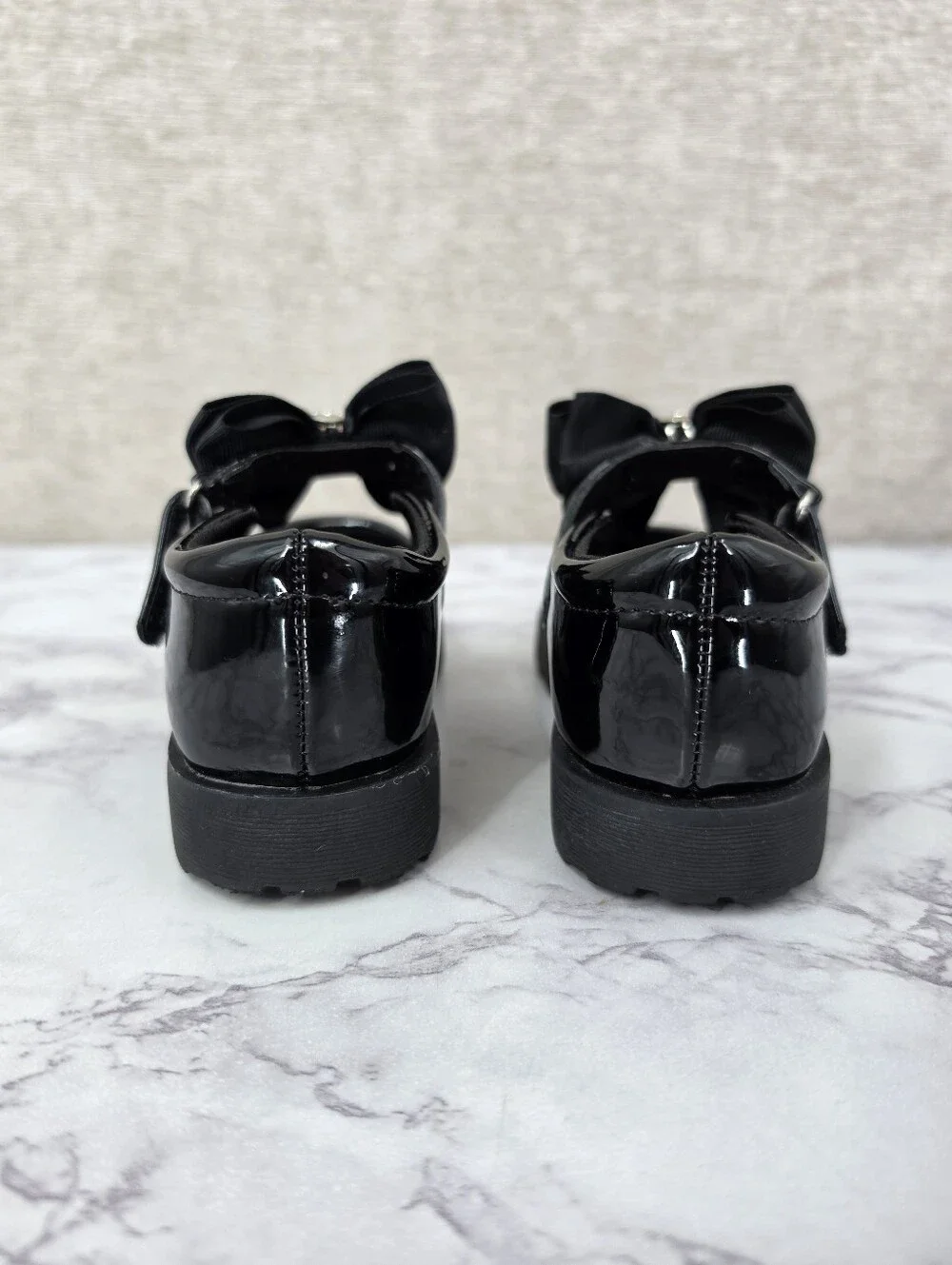 Girls Black Patent Bow Mary Jane Shoes Rhinestone Shoe Clips